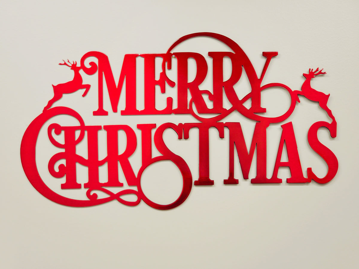 Candy Red Merry Christmas Metal Sign - Christmas Metal Wall Art / Decor