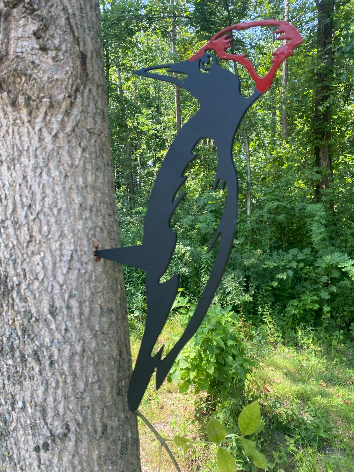Metal Woodpecker Tree Decor