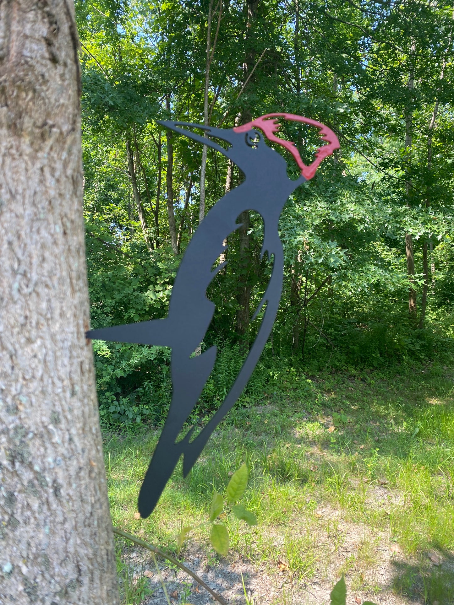 Metal Woodpecker Tree Decor