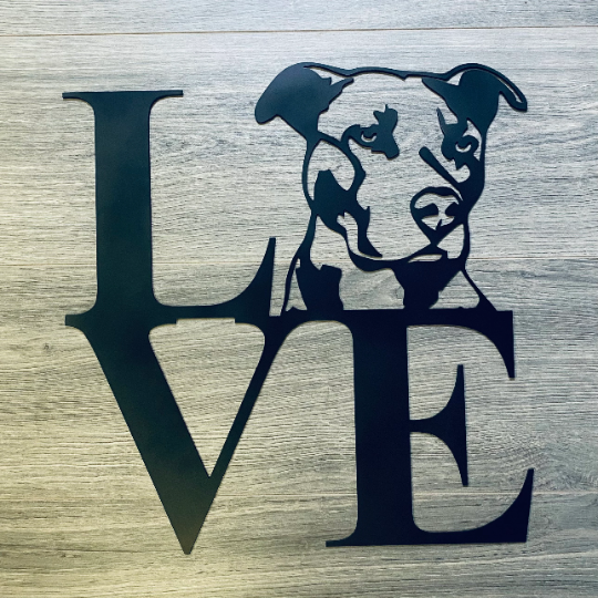 LOVE Pitbull Dog Metal Sign