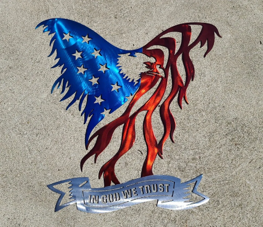 Patriotic Eagle / Flag Metal Sign - In God We Trust