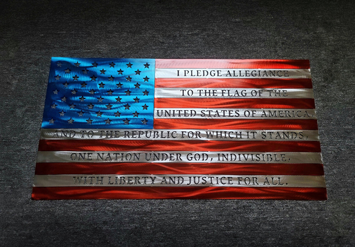 United States of America metal Flag with Pledge of Allegiance