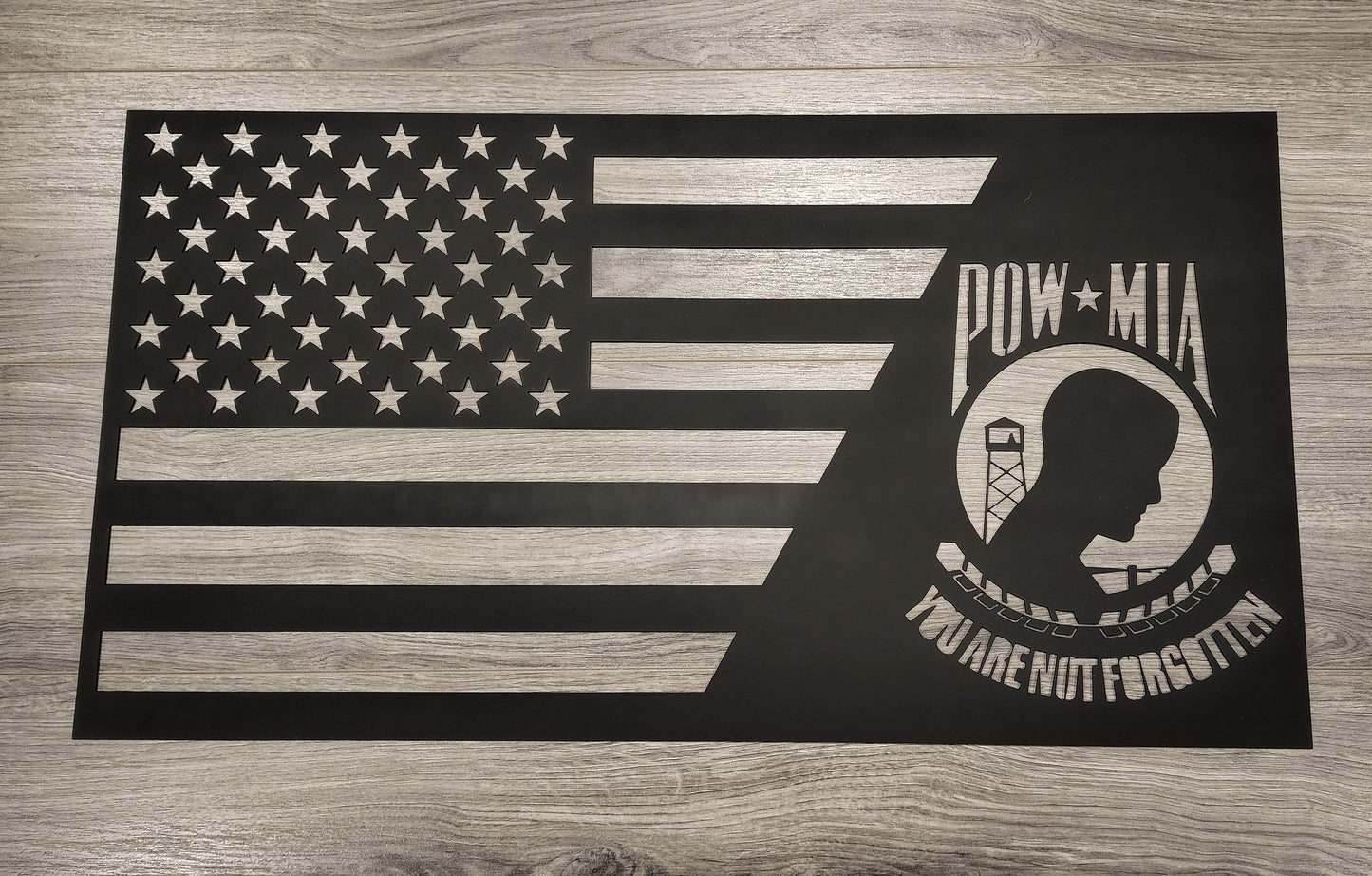 POW/MIA Silhouette integrated into the American Flag