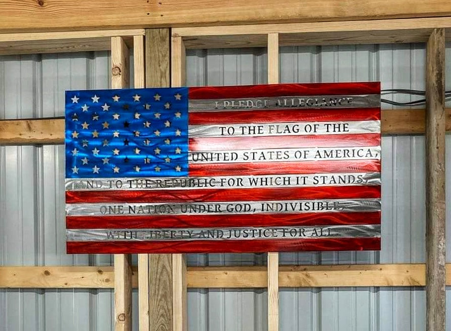 United States of America metal Flag with Pledge of Allegiance