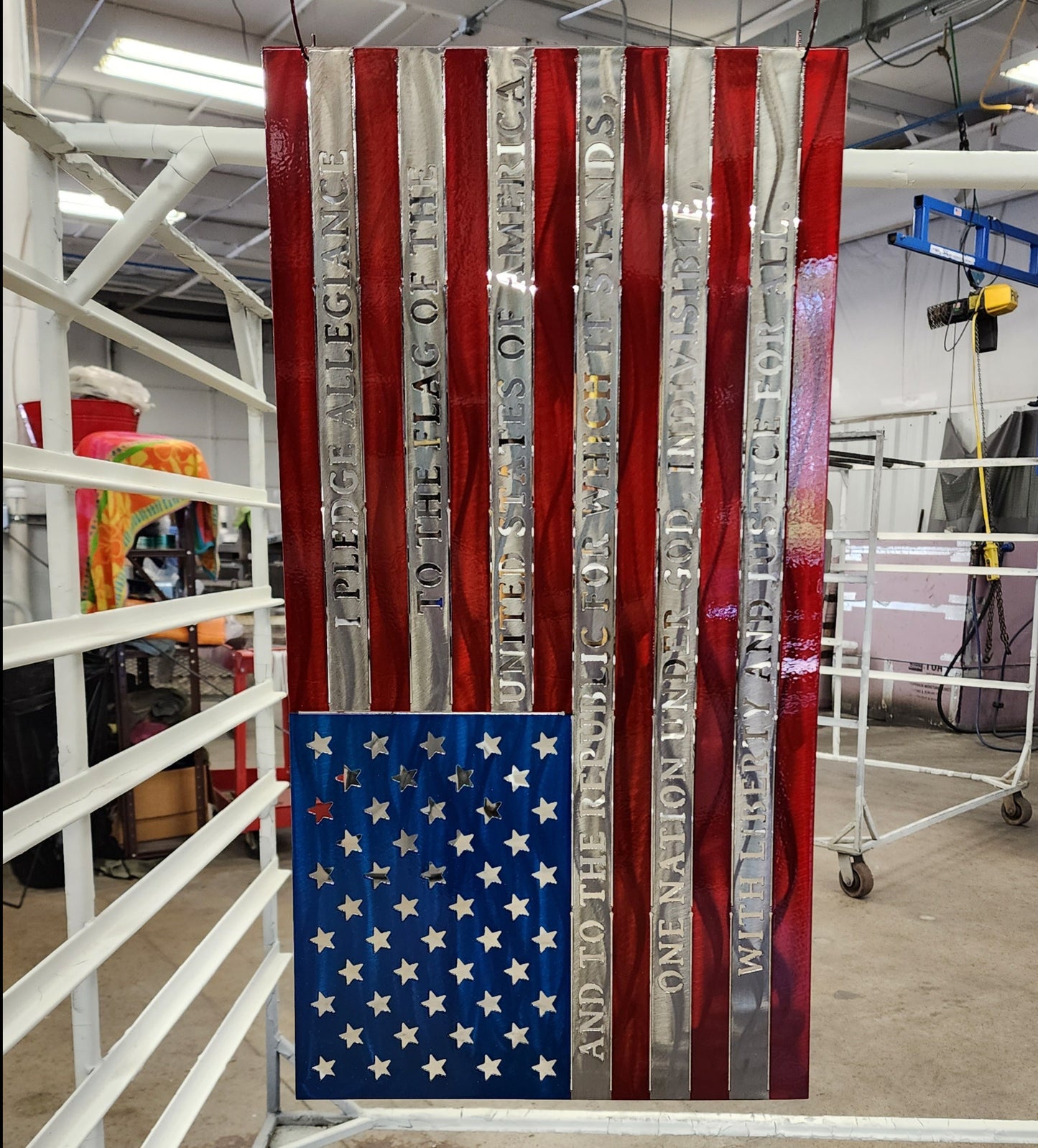 United States of America metal Flag with Pledge of Allegiance