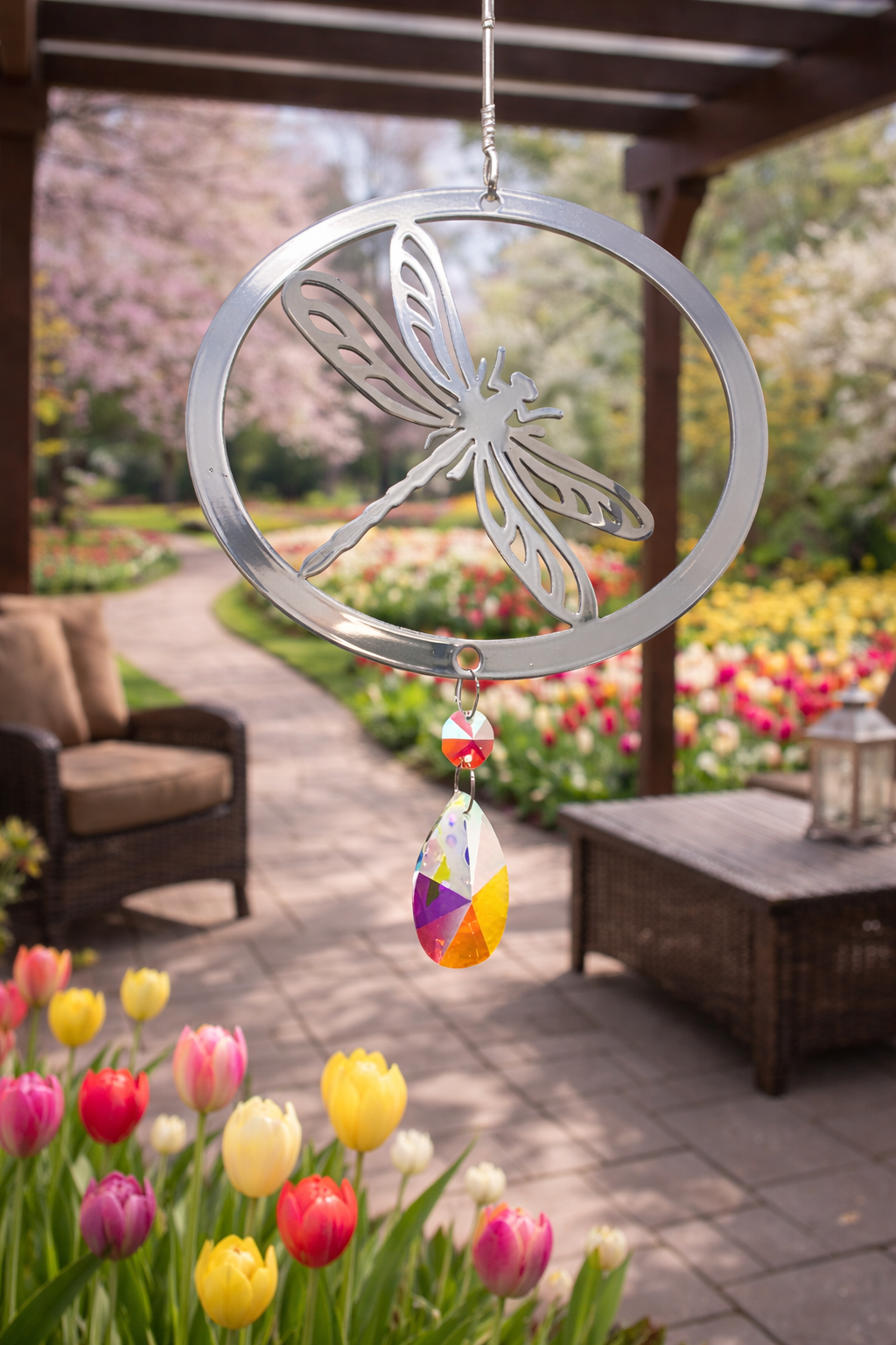 Dragonfly Spinner-Metallic wings, sparkling crystal and gentle motion for your garden