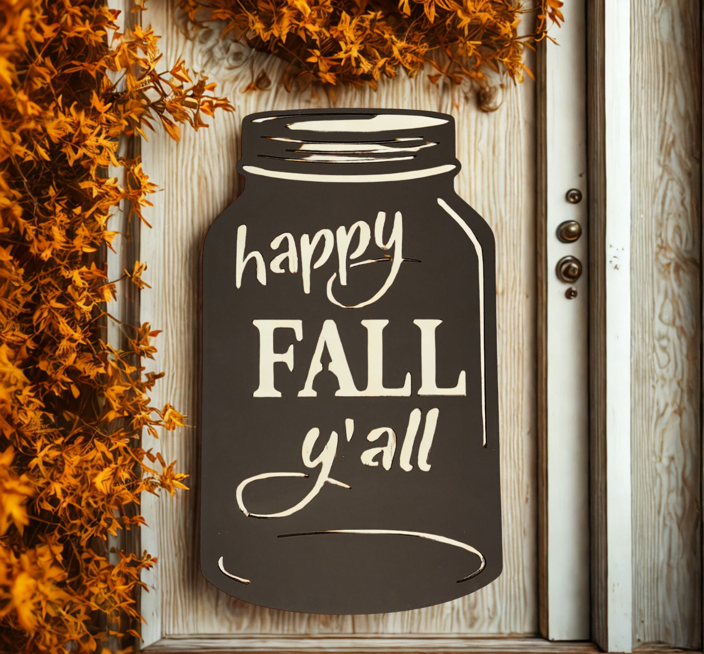 Happy Fall Y'all Mason Jar - Metal Sign