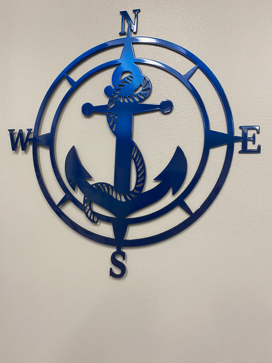 Nautical Compass with Anchor and Rope - Metal Sign