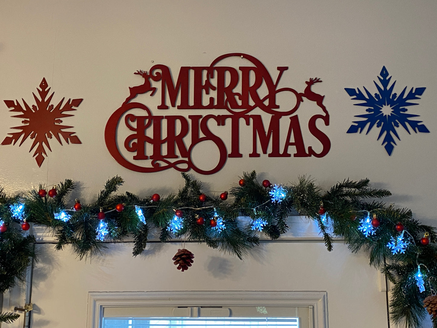 Candy Red Merry Christmas Metal Sign - Christmas Metal Wall Art / Decor