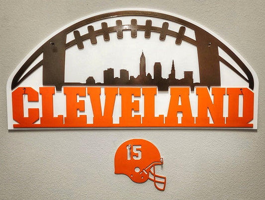 Multi Layer Cleveland Browns Sign with Cityscape