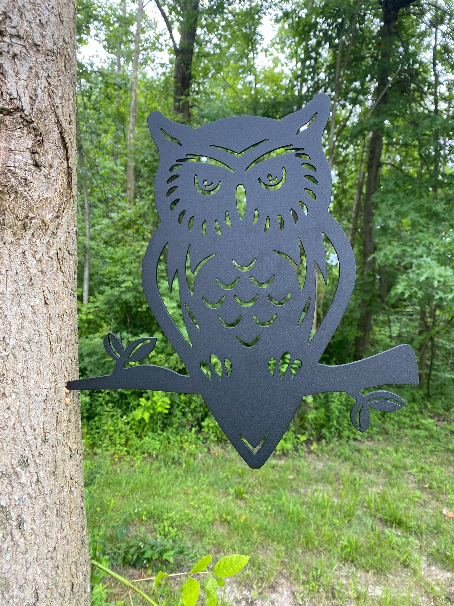 Metal Owl Tree Decor, Powder-coated Steel Owl Silhouette for Yard, Garden & Woodland Decor