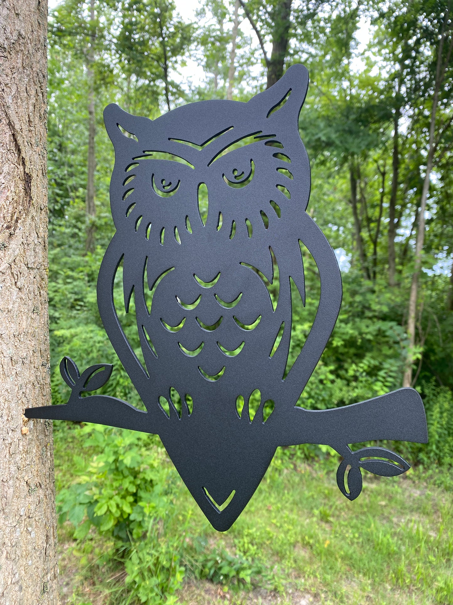 Metal Owl Tree Decor, Powder-coated Steel Owl Silhouette for Yard, Garden & Woodland Decor