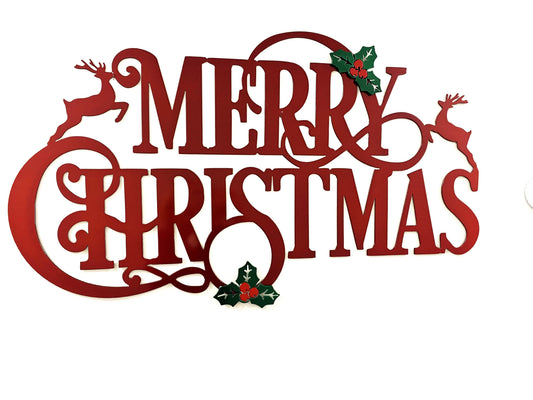 Candy Red Merry Christmas Metal Sign - Christmas Metal Wall Art / Decor