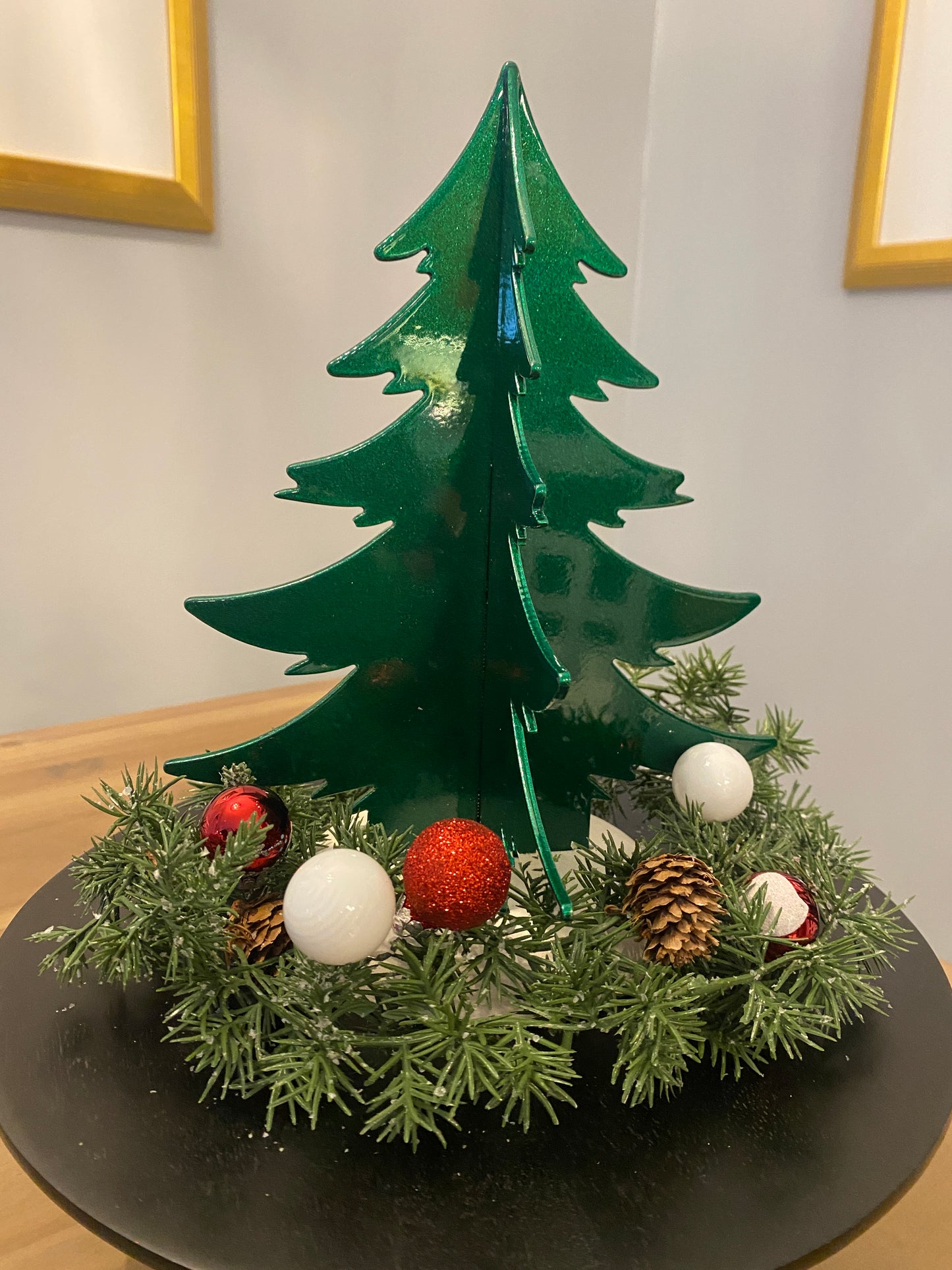 Festive Green Tabletop Christmas Tree with Glitter Base