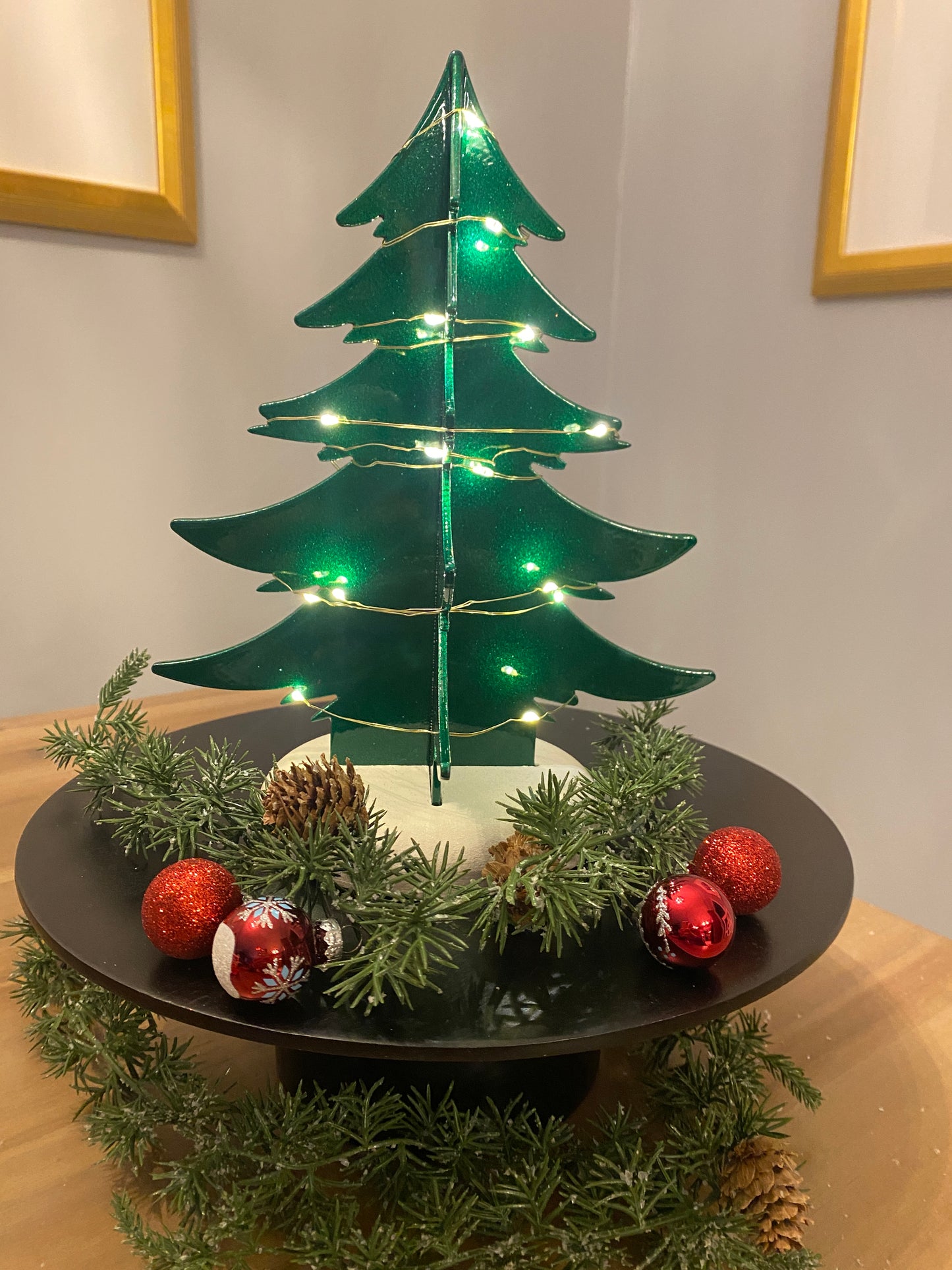 Festive Green Tabletop Christmas Tree with Glitter Base