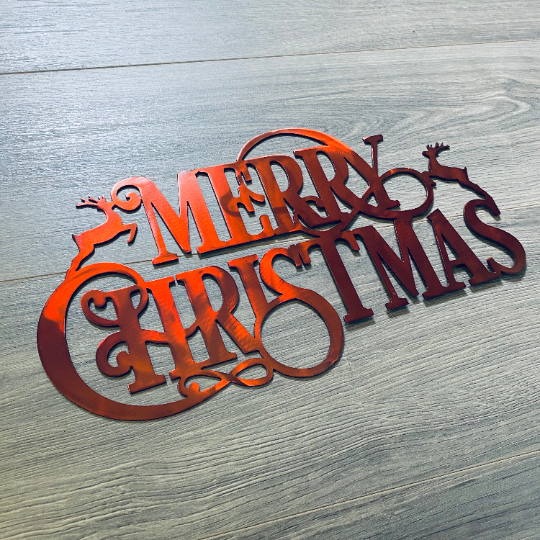 Anodized Red Merry Christmas Metal Sign - Xmas Metal Wall Art / Decor